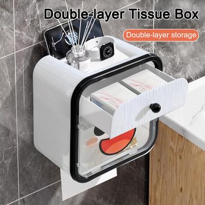 Toilettenpapierhalter Kunststoff Wasserdichter Taschentuchspender mit Schublade und Regal Wandmontiert