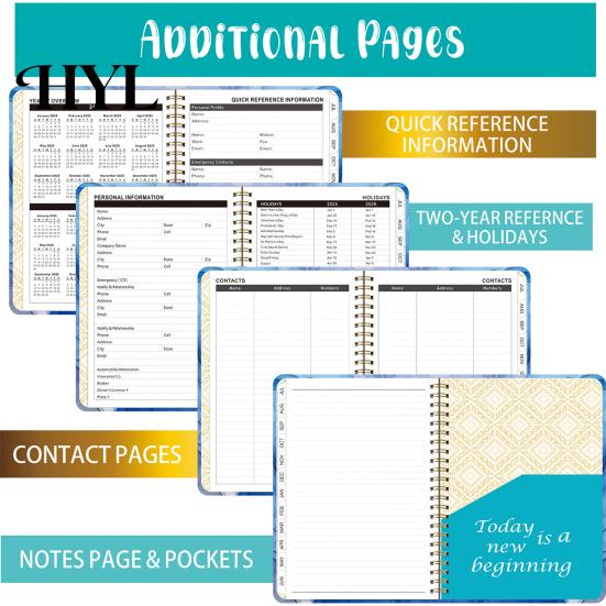 Small And Portable Planner 2025-2026 Jul 2025 - Jun 2026 12 Month Daily Weekly Monthly Exquisite Workmanship Calendar Floral Print Spiral Binding