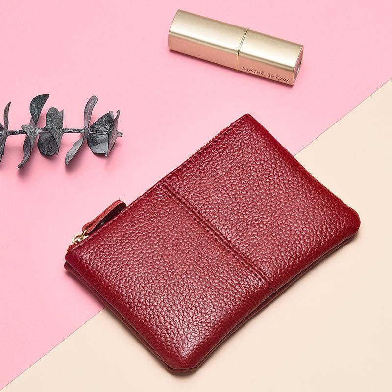 Leather change bag Women's mini key bag Simple double zipper coin change bag First layer cowhide short small wallet