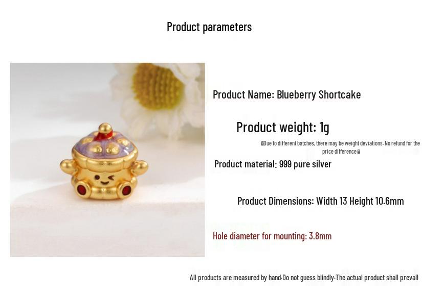 Sterling Silver 999 Blueberry Crisp Cake DIY Jewelry Beads with Hand-Woven Rope