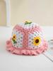 Handmade Knitted Sunflower Fisherman Hat For Autumn And Winter Women, Cute And Playful Fun, Fungus Edge Wool Knit Crochet Hat, Adult Hat