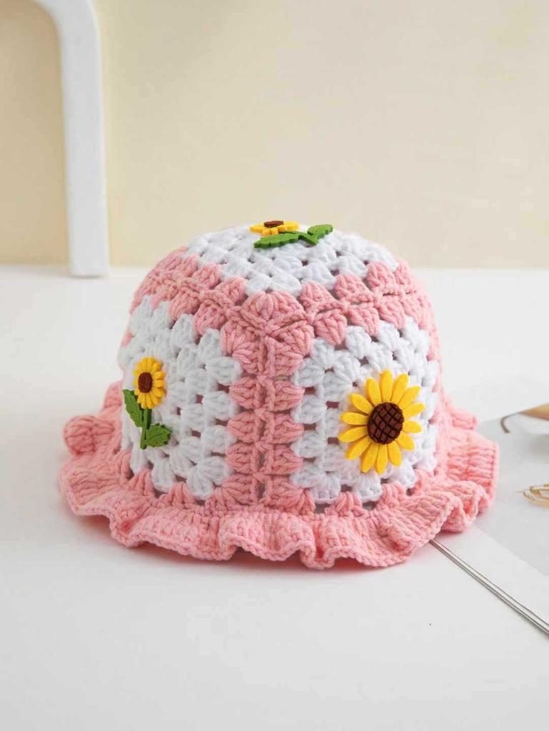 Handmade Knitted Sunflower Fisherman Hat For Autumn And Winter Women, Cute And Playful Fun, Fungus Edge Wool Knit Crochet Hat, Adult Hat