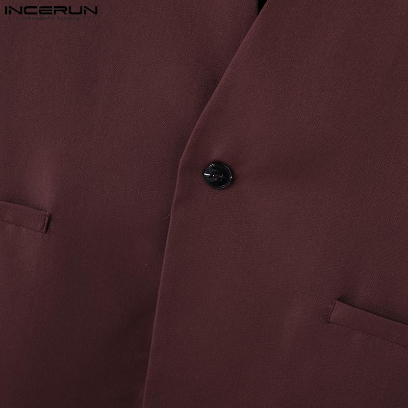 INCERUN Męska lekka marynarka w jednolitym kolorze z jednym guzikiem, marynarka biurowa