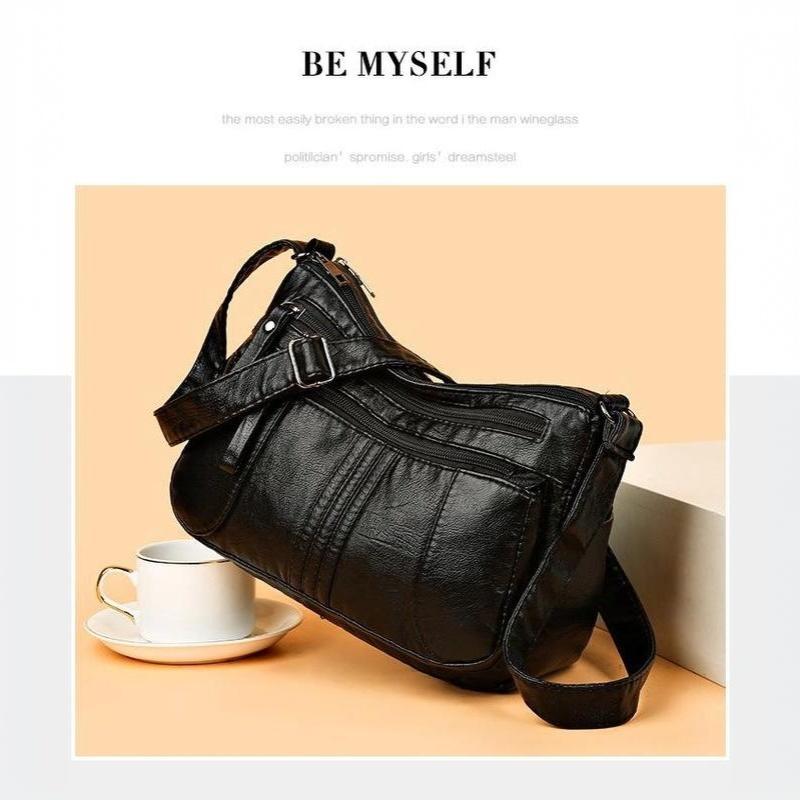 Retro Soft Leather Shoulder Bag Multi Pocket Solid Color Crossbody Bag Perfect for Business Trips Grocery Shopping