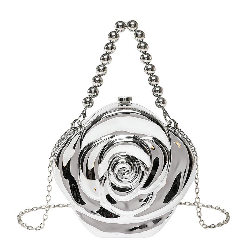 2025 Luxury Women Acrylic 3D Rose Flower Evening Bag Brand Pearl Handle Bridal Banquet Clutch Bag Wedding Handbags Crossbody Bag