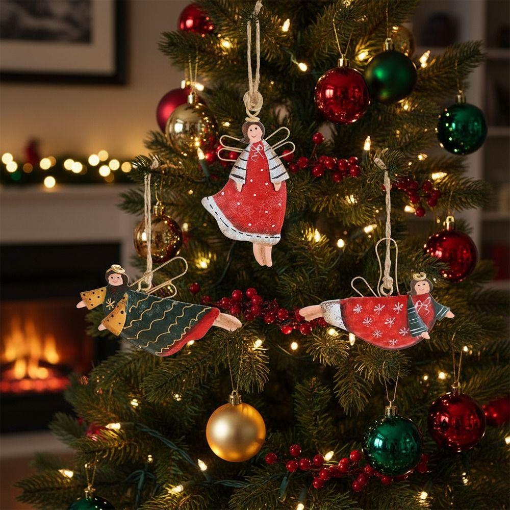 Multicolor Christmas Hanging Decorations Iron Art Cartoon Angel Girl Drop Ornament Retro Xmas Tree Embellishment