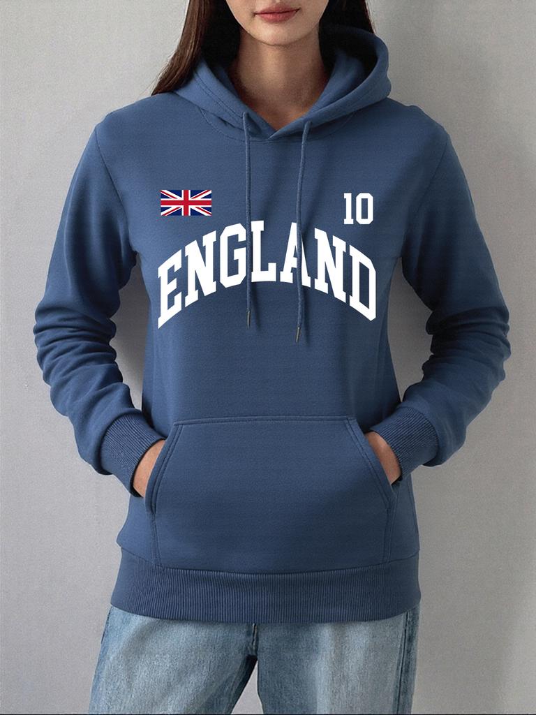 England Letter Uk Printing Hoodies Women Comfortable Loose Sweatshirt Winter Fleece Warm Pullover Basics Pocket Womans Clothes