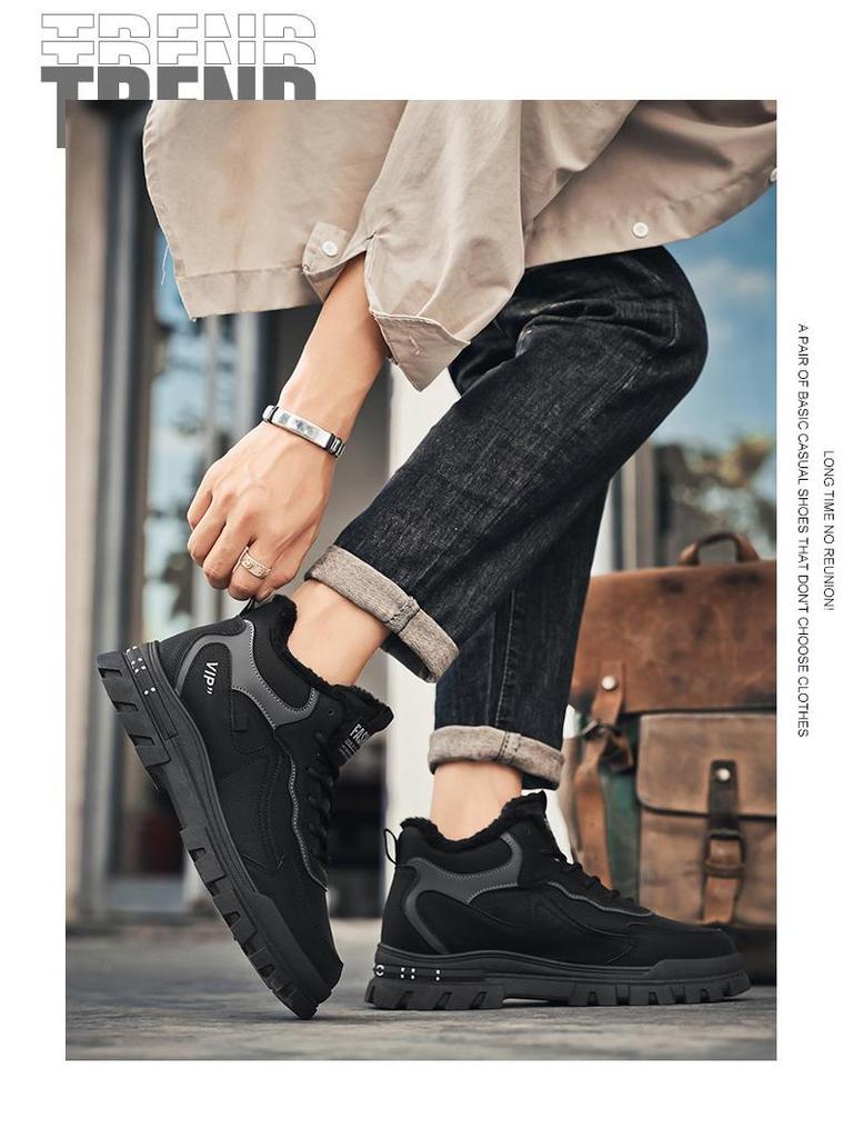 2025 Winter Men's Plus Velvet Leather Martin Boots – Thick Sole, Warm, Versatile Casual Shoes