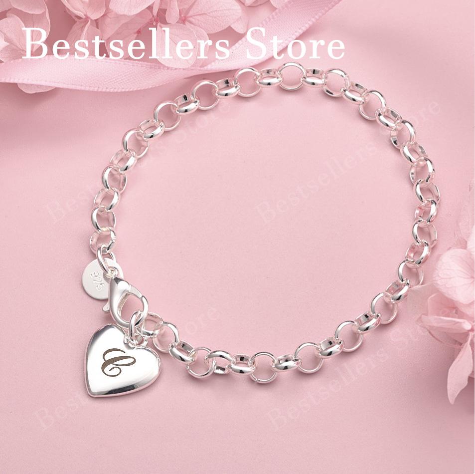Luxury 925 sterling silver 8-inch 26 letter heart-shaped bracelet for women's fashionable wedding accessories