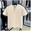 Men's Semi Open V-neck Stand Up Henley Shirt Summer Thin Breathable Short Sleeved T-shirt Casual Business Top