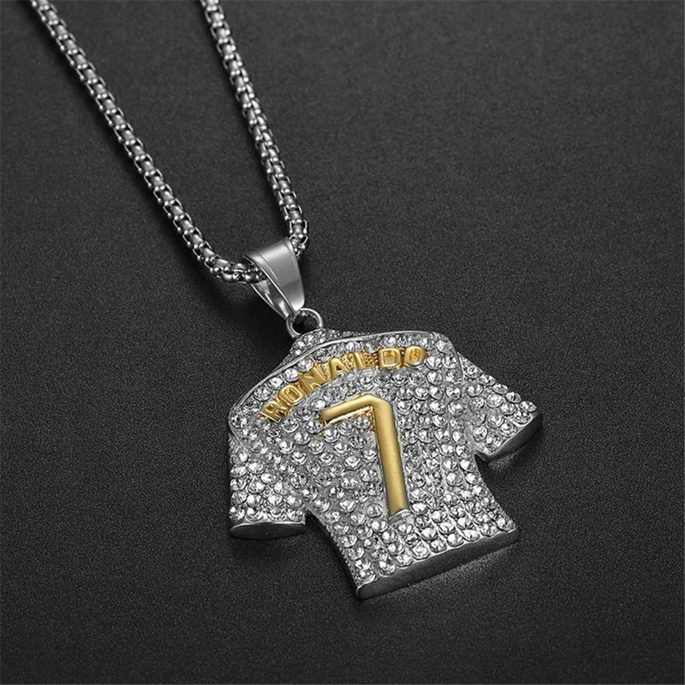 Hip Hop Iced Out Football Jersey Number 7 Pendant Necklace Male Gold Color Stainless Steel Chains for Men Jewelry Dropshipping