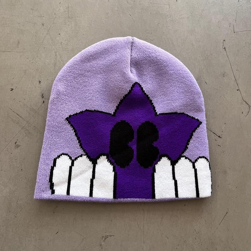 

Star Print Acrylic Knit Beanie Hat For Winter Warmth Unisex Street Style Fashion Cap LightPurple