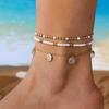 Stackable Anklet Beach Vacation Jewelry Multilayer Shell Bead Ankle Chain Handmade Comfortable Alloy Seaside Accessory