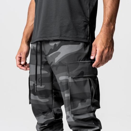 Men Pants Thin Side Zippered Pockets Drawstring Elastic Waist Slim Fit Camouflage Print Ankle-banded Quick Dry Gym Traning Jogging Sweatpants
