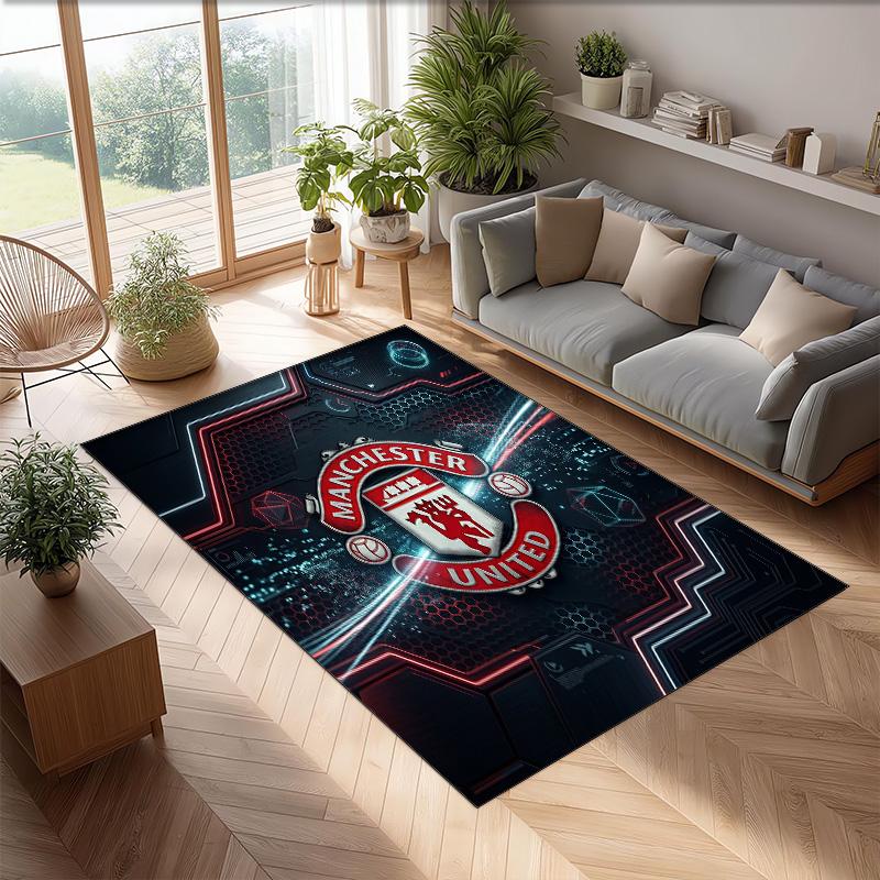 Tappeto in Flanella Stampato Manchester United Antiscivolo Morbido Poliestere Tappeto per Pavimento Tappetino Decorativo per Interni per Camera da Letto Soggiorno Divano