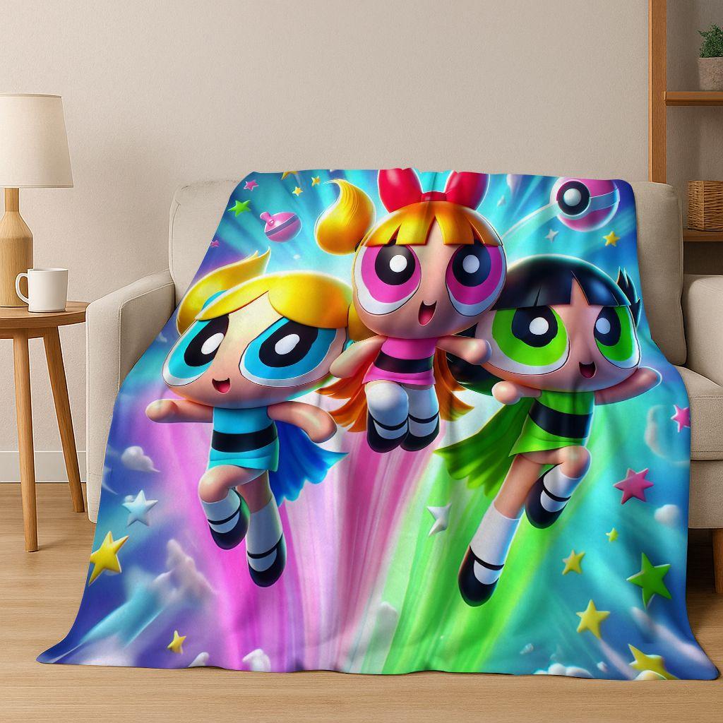 Κουβέρτα φανέλας κινουμένων σχεδίων P-Powerpuff Girl χαριτωμένη τέχνη, ζεστή μαλακή κουβέρτα για το σπίτι, υπνοδωμάτιο, κρεβάτι, καναπές, πικνίκ, γραφείο, δώρο, παιδί