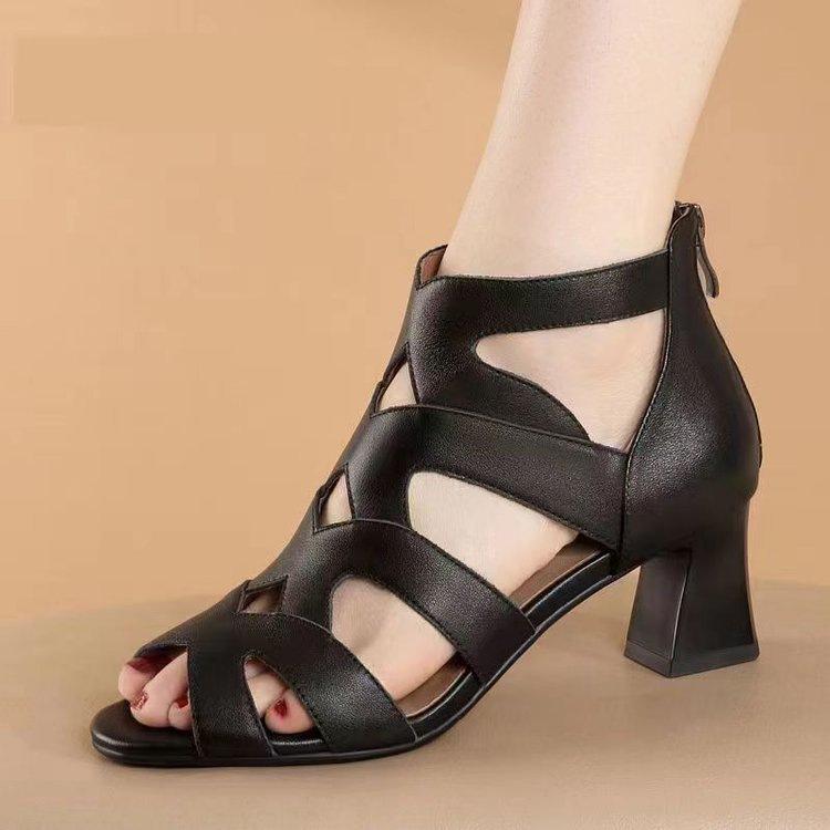 

2025 summer new thick heel high heel sandals women s sandals high sense temperament versatile comfortable Roman fish mouth sandals 35