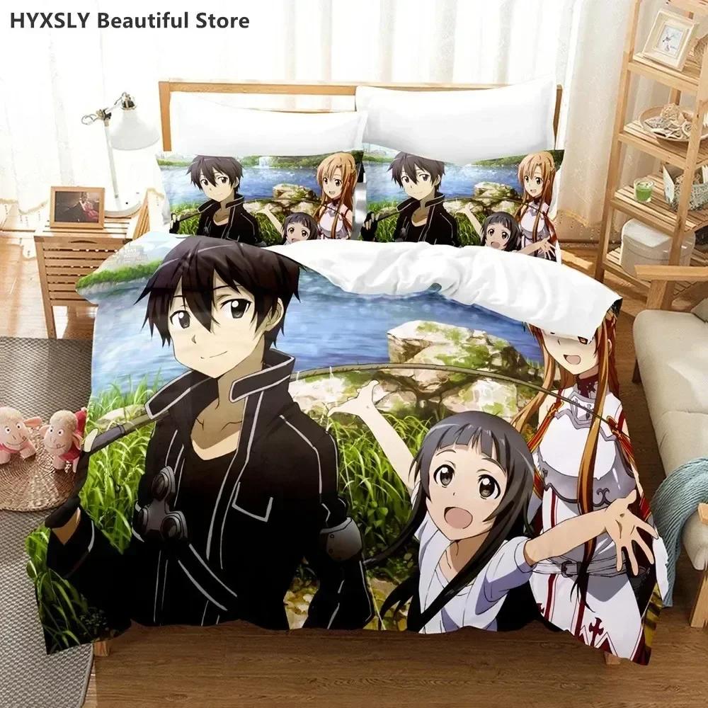 Fashion Sword Art Online Bedding Set 3D  Polyester Quilt Cover Pillowcases Queen King For Kids Gift  Duvet Cover Sets