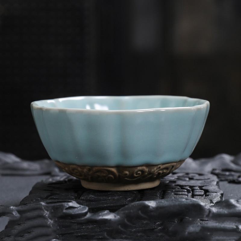 Chinese Tradition Ru Kiln Ceramic Tea Cup Handmade Ice Crack Teacup Household Tea Bowl Travel Personal Master Cup Tea Set