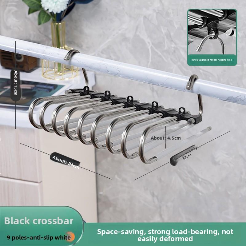 Platzsparender 9-lagiger Metall-Hosenbügel mit Anti-Rutsch-Beschichtung, Edelstahl-Design, inklusive 5 Haken, reduziert 80% Unordnung, für enge Jeans und Denim-Stoffe