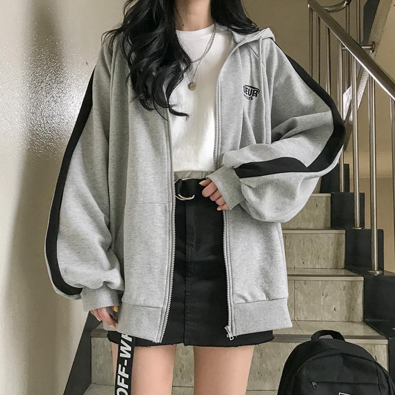 

Spring and Autumn Harajuku Vintage Korean Hoodies Fashion Women Y2K Zipper Long Sleeve Oversized Streetwear Tops Casual Office Lady Sweatshirts S