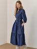 Maja Raw Denim Belted Tiered Shirt Long Dress