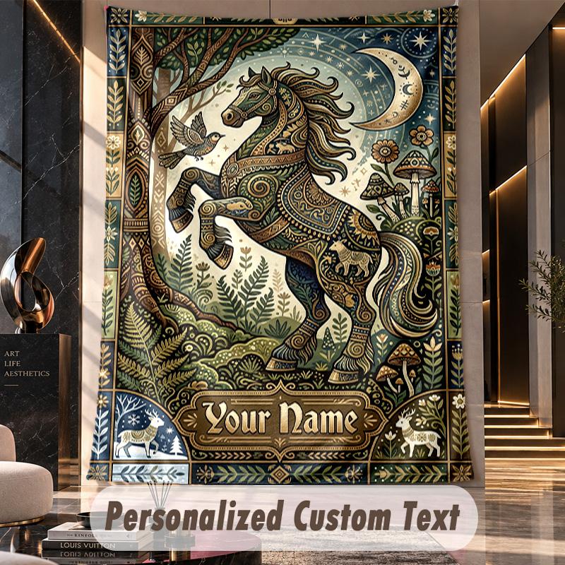 Fantasy Garden Flowers Theme Wall Tapestry Customized With Name Text Personalized Hanging Tapestry For Bedroom Living Room Decor