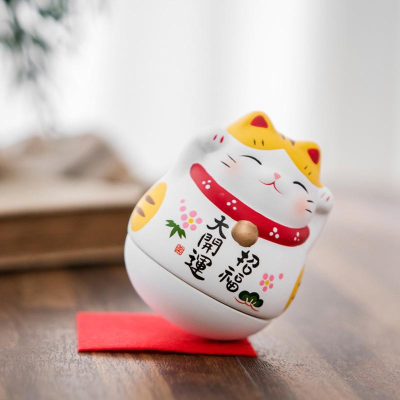 Vaso de Cerámica Japonesa Gato de la Suerte Artesanías Daruma Dibujos Animados Adornos de Gato de la Suerte Paisaje Decoración para el Hogar Estatua Figuritas Gato de la Fortuna