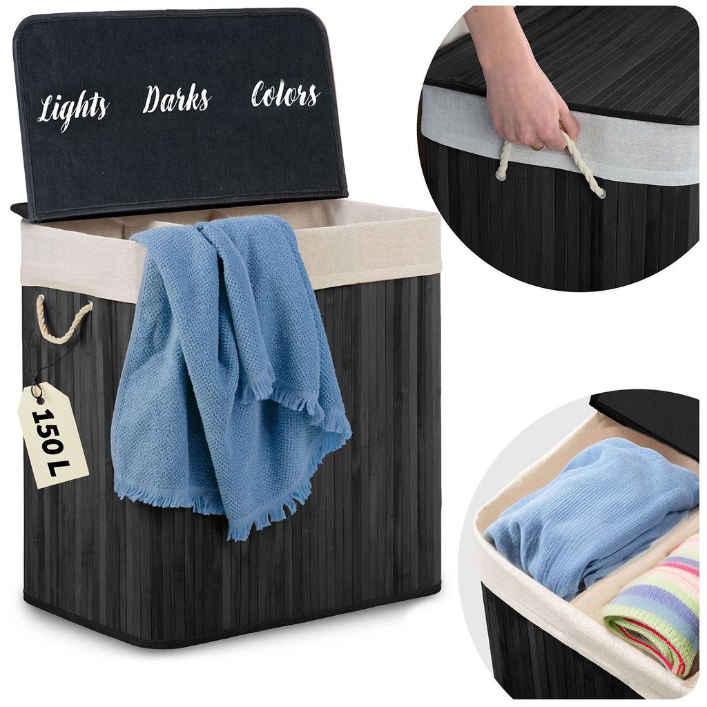 Bamboo laundry basket with lid 150 l Massido
