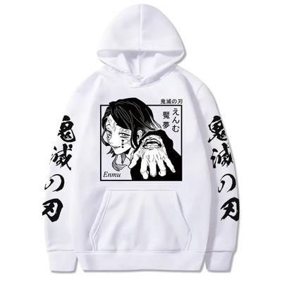 Harajuku Anime Muzan Kibutsuji Enmu Hoodies Pullover Men Fashion Cartoon Kimetsu No Yaiba Graphic Casual Oversize Sweatshirt