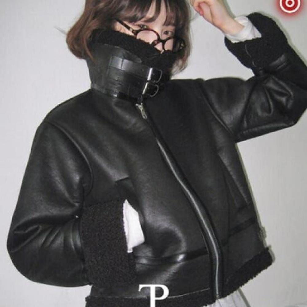 The Pink Rotten High Neck Buckle Fur Mustang Jacket