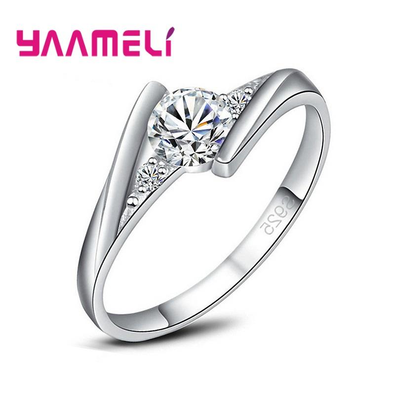 

Cute Female Small Round Zircon Stone Ring Vintage 925 Sterling Silver Wedding Jewelry Promise Crystal Engagement Bague for Women