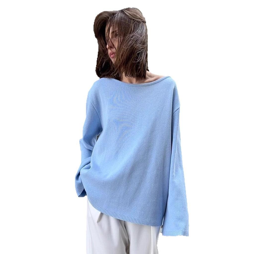 Women Backless Loose Knit Sweater Solid Color Oversized Pullover