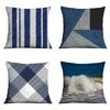 Home Decor Blue Geometric & Ocean Wave Pattern Pillow Covers Pattern Cushion Cover Suitable For Sofa Bedroom Car Pillow Cover