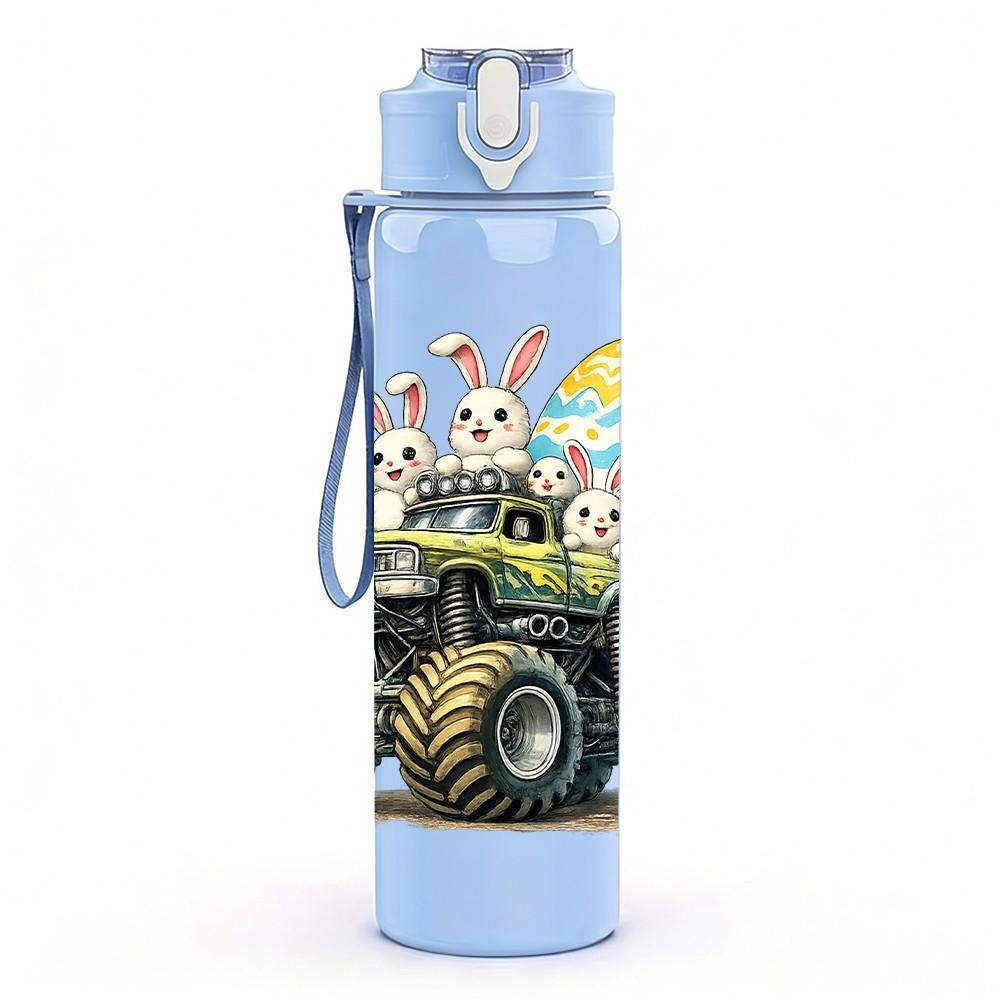 1PC Big Tire Monster Truck Cartoon Print 750ml Color Plastic Sports Water Bottle Leakproof Flip Straw Lid Suitable for Sports Office Home Use