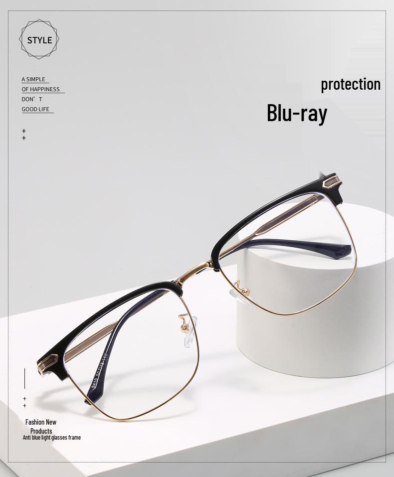 New Retro Large Business Casual Eyewear: Lightweight, Comfortable, Anti-Blue Light Eyebrow Frame.