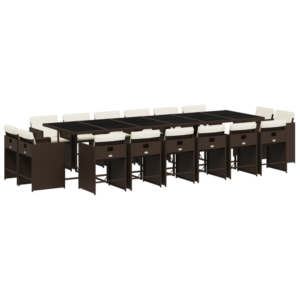 17 Piece Outdoor Dining Set with Cushions Brown Poly Rattan