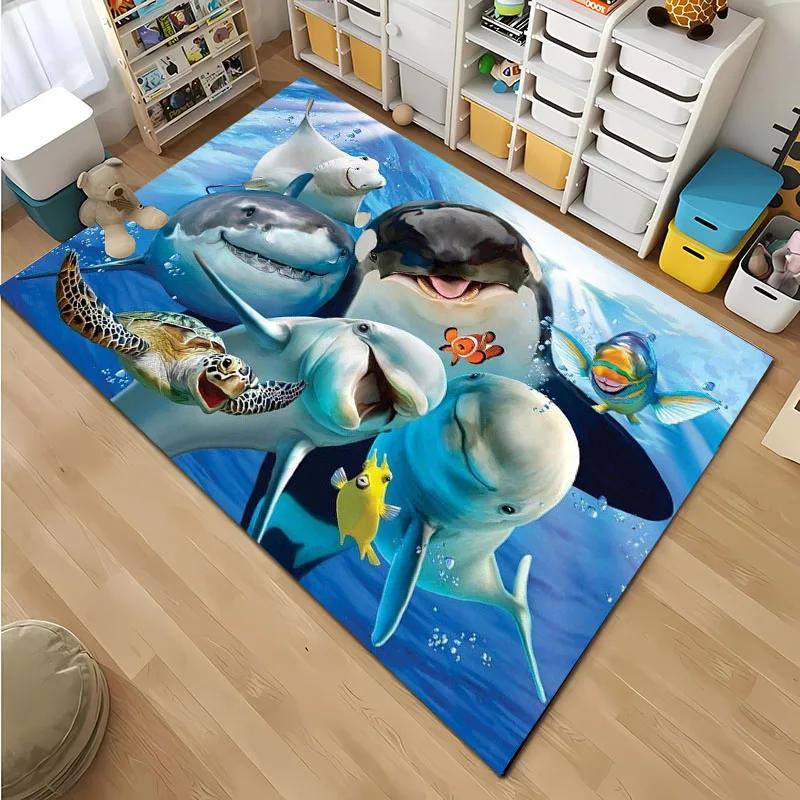 HD Underwater World 3D Illusion Seabed Cartoon Carpet,Rug for Living Room Rug for Bedroom Sofa Doormat Decor Non-slip Floor Mat