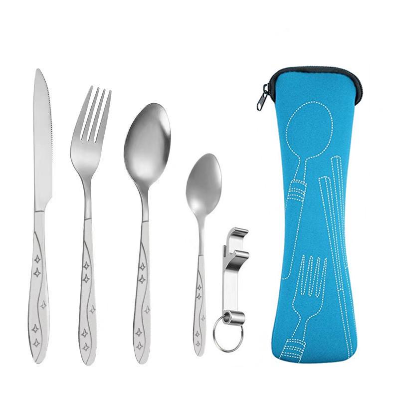 Tragbares Edelstahl-Besteckset - 5-teiliges Reisebesteck mit Messer, Gabel, Löffel und kleinem Löffel für Camping & Outdoor