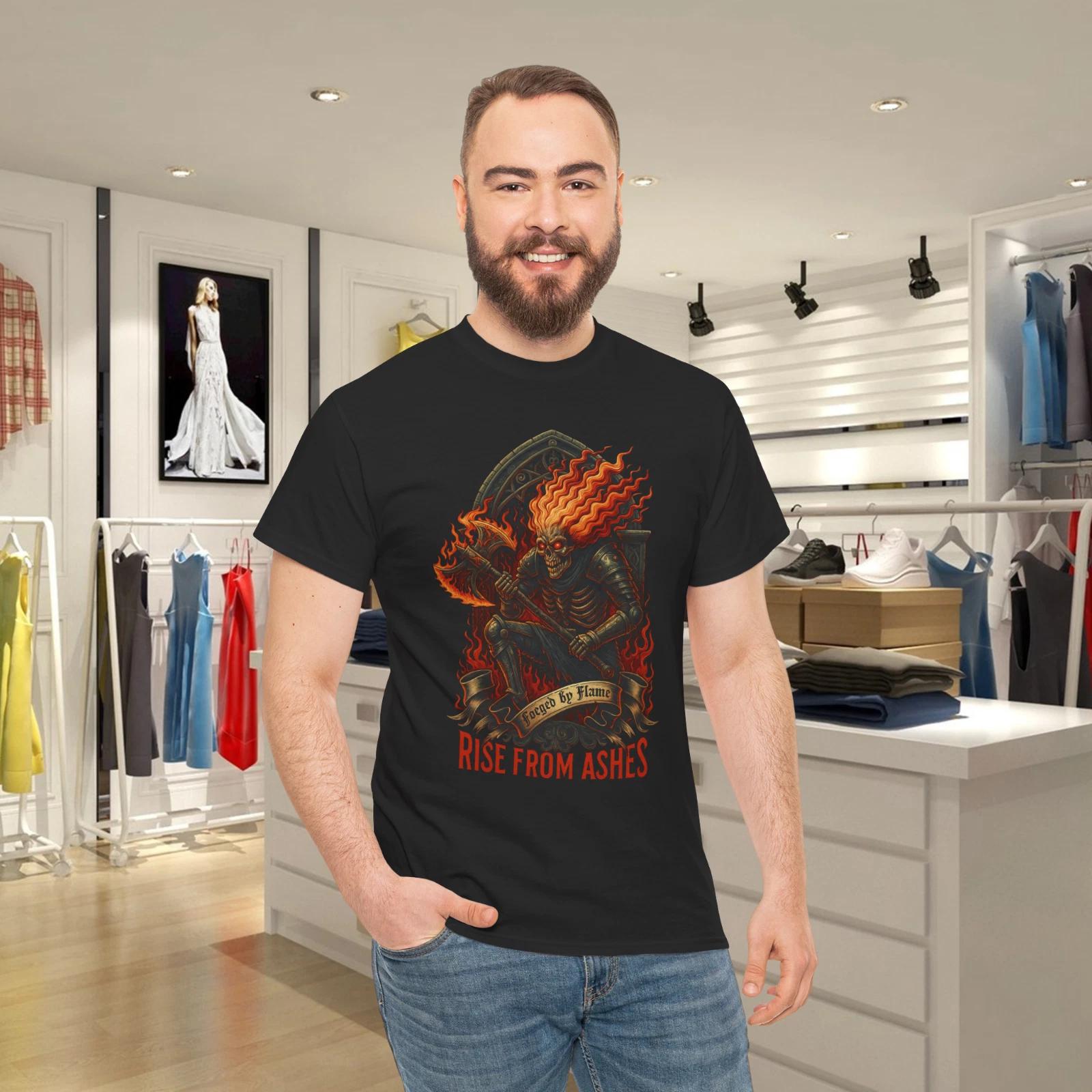 Rise From Ashes Fire Skeleton Warrior Gothic T- Shirt 4XL