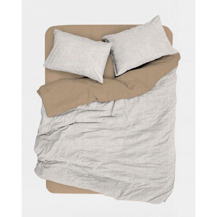 Parure de lit King Size - 1 housse de couette 240 x 220 cm + 2 taies d'oreiller 60 x 60 cm - 100% coton renforcé - Beige