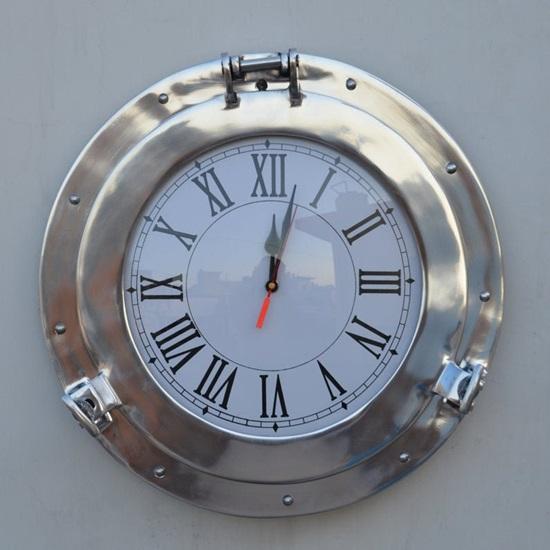 

30.48 Cm Nickel Plated Porthole Ship Décor Aluminium Porthole Marine Time Quartz Wall Clock Porthole Home Décor Item