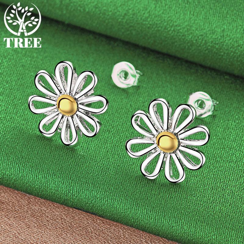 Girlish 925 Sterling Silver Daisy Stud Earring Elegant Versatile Jewelry For Women Birthday Anniversaries Party Gift Accessories
