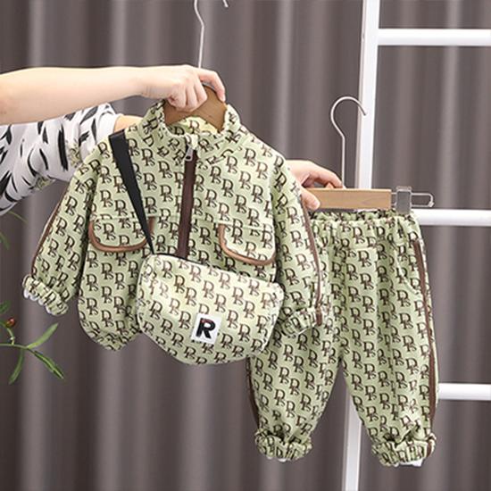 Children's Set Boys' Spring and Autumn Shoulder Bag Long Sleeved Stand Up Collar Jacket Fashionable Children's Two-piece Set