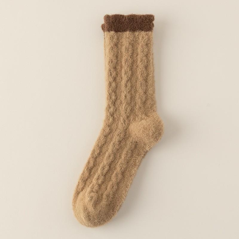 Mink Velvet Socks Medium Tube Socks Season Velvet Thickened Warm Maillard Retro Twist Color Matching Stockings