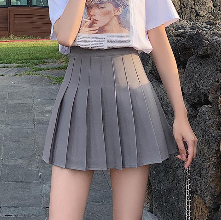 Korean Style Pleated Skirt with Zipper and Buttons - Four Seasons Versatile JK Uniform Skirt
