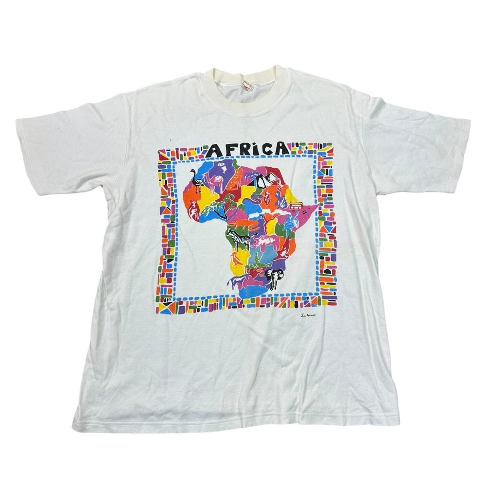 Vintage T-shirt Africa Graphic Print Retro Y2K White Mens