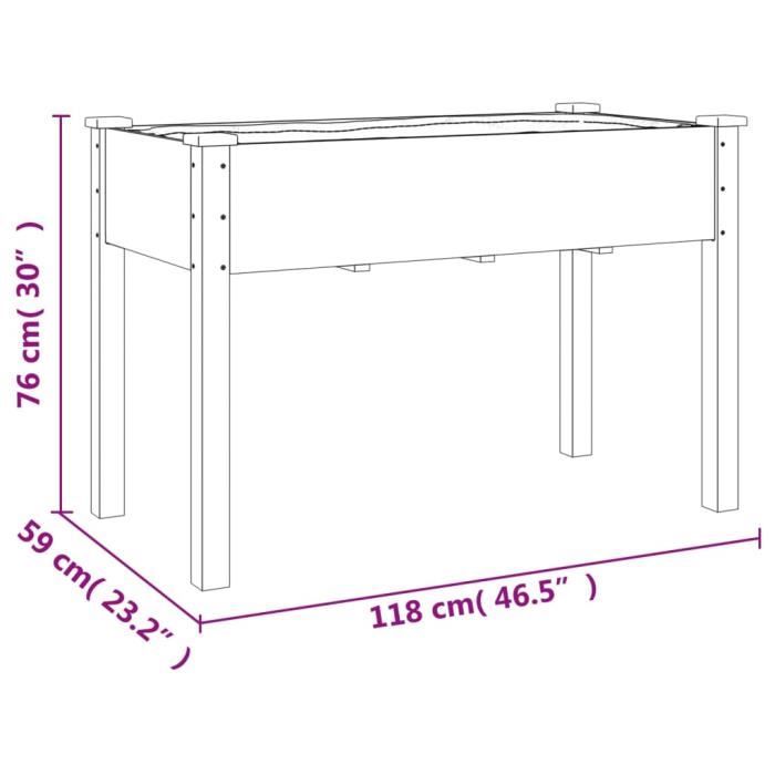 VidaXL Jardinière avec doublure marron 118x59x76 cm bois massif sapin 364234