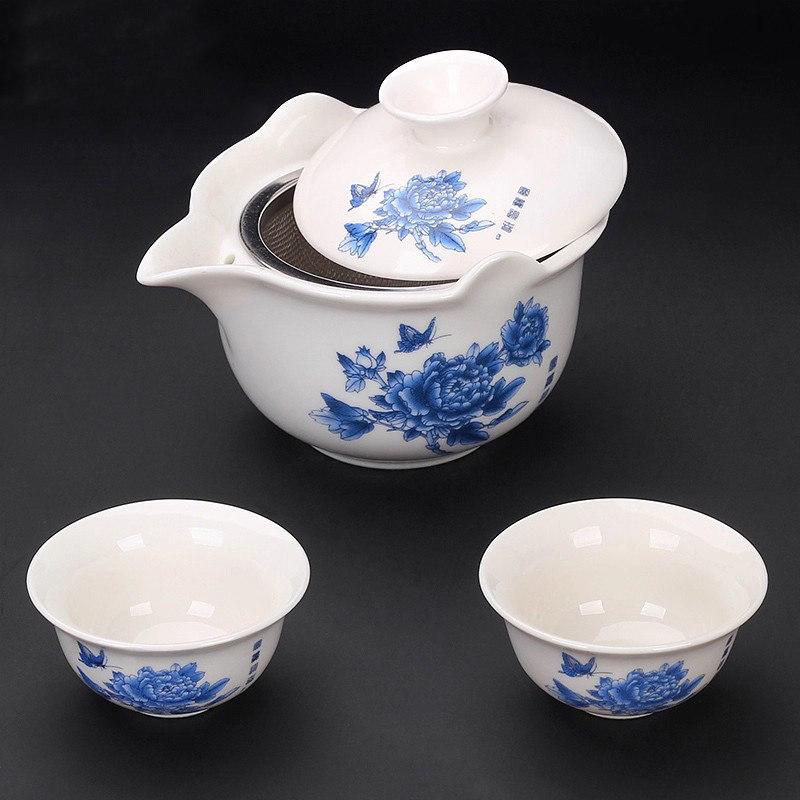Anti-scalding teapot ceramic cover bowl large tea cup Kung Fu tea set Sancai Pu'er tea bowl hand-held teapot white porcelain