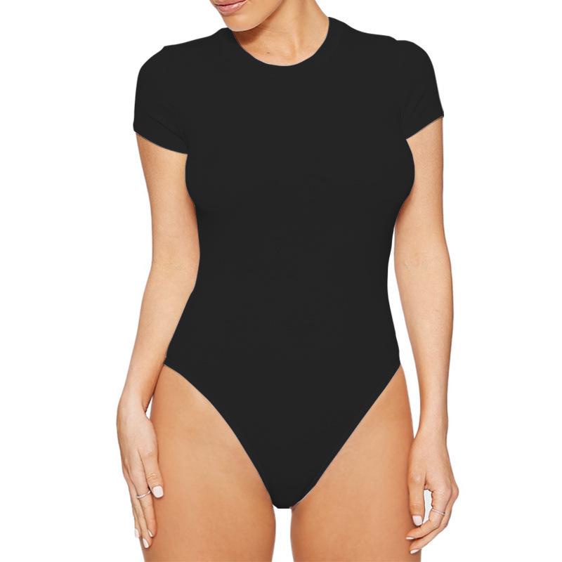2025 Women's Slim-Fit Casual Round Neck Bodysuit - Solid Color Short Sleeve T-shirt